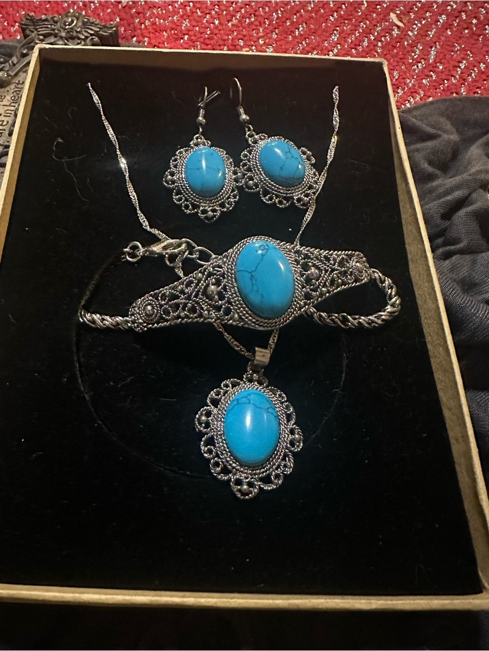 Canyon sky Turquoise Blue Filigree Necklace, Bracelet & Earring Set
